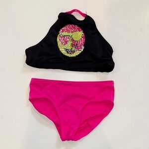 Justice bikini and Pink Sequin Emoji